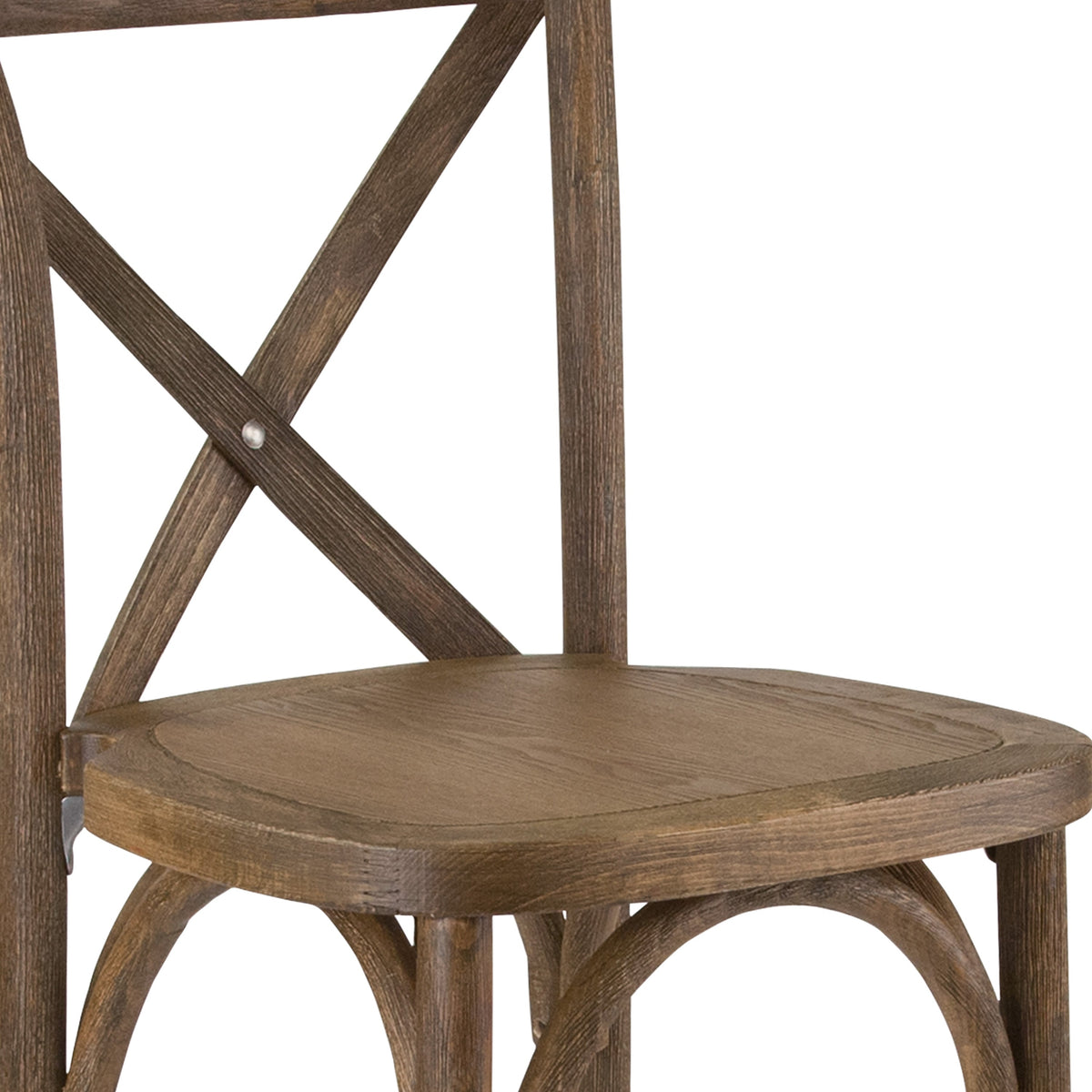 350lb. Rated Dark Antique Wood Cross Back Stackable Barstool