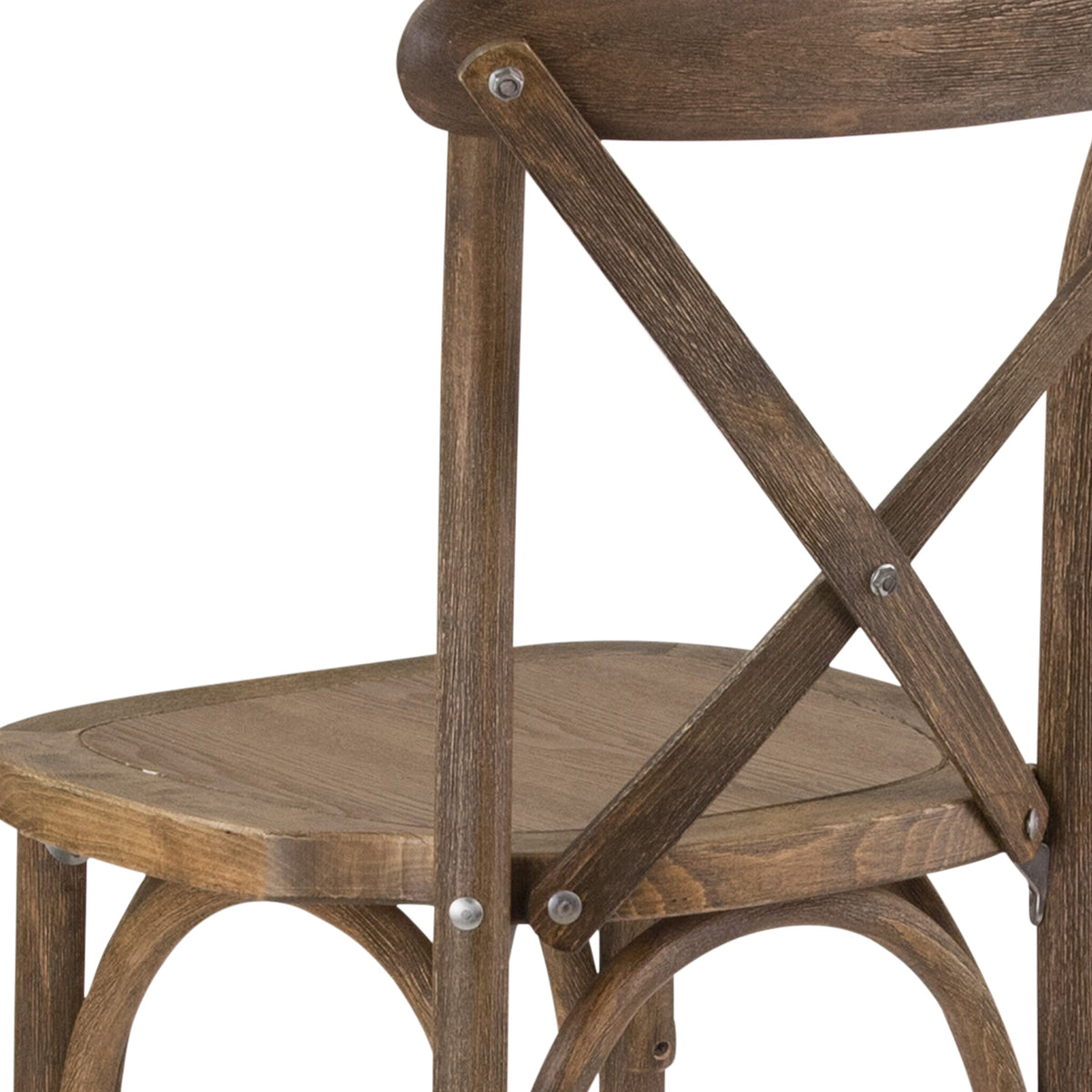 350lb. Rated Dark Antique Wood Cross Back Stackable Barstool