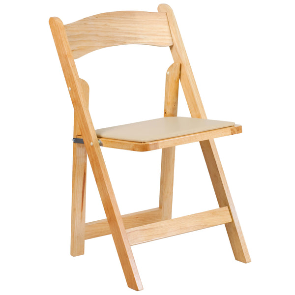 Natural |#| Natural Wood Folding Chair with Vinyl Padded Seat