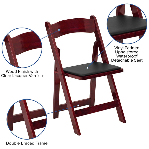 Mahogany |#| Mahogany Wood Folding Chair with Detachable Vinyl Padded Seat