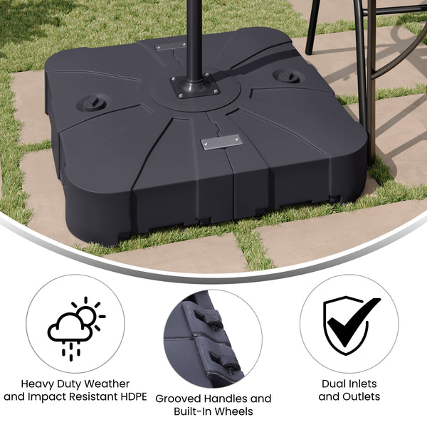 handles for patio umbrella Hank Heavy Duty Weather-Resistant Universal Offset Umbrella Base with Grooved Handles and Built-In Wheels in Black