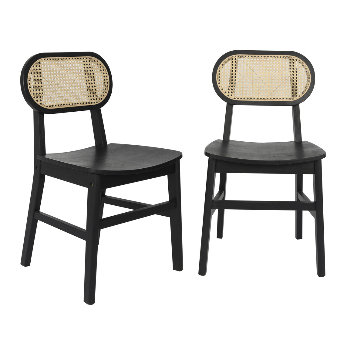 Black |#| 2 Pack Commercial Cane Rattan Event Chairs - Wood Backs and Seats-Natural/Black