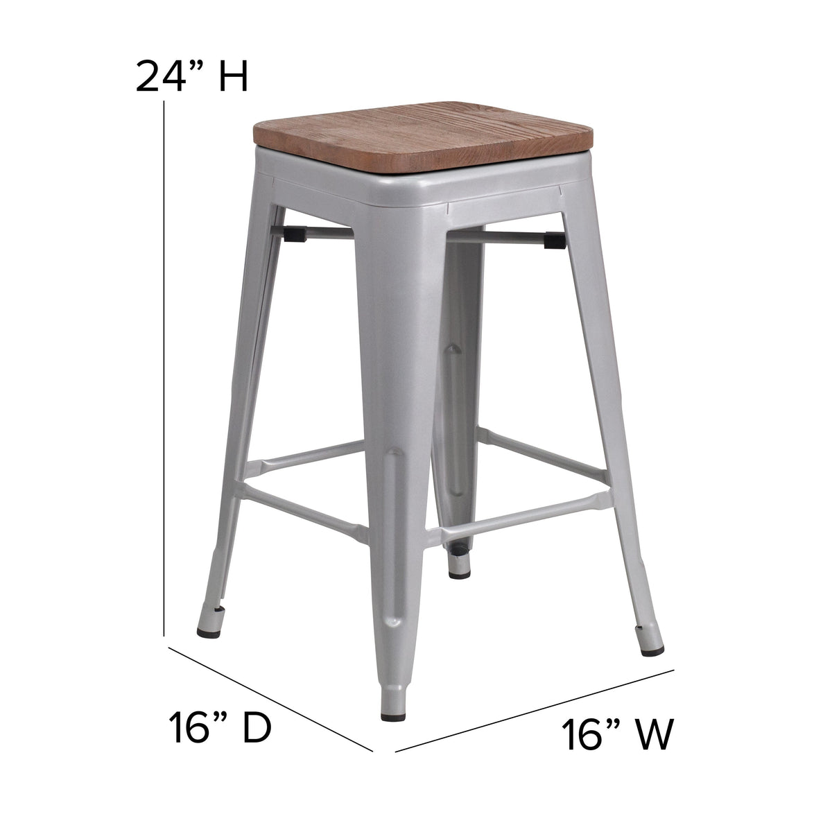 Silver/Gray |#| Indoor/Outdoor Backless Counter Stool with Poly Seat - Silver/Gray