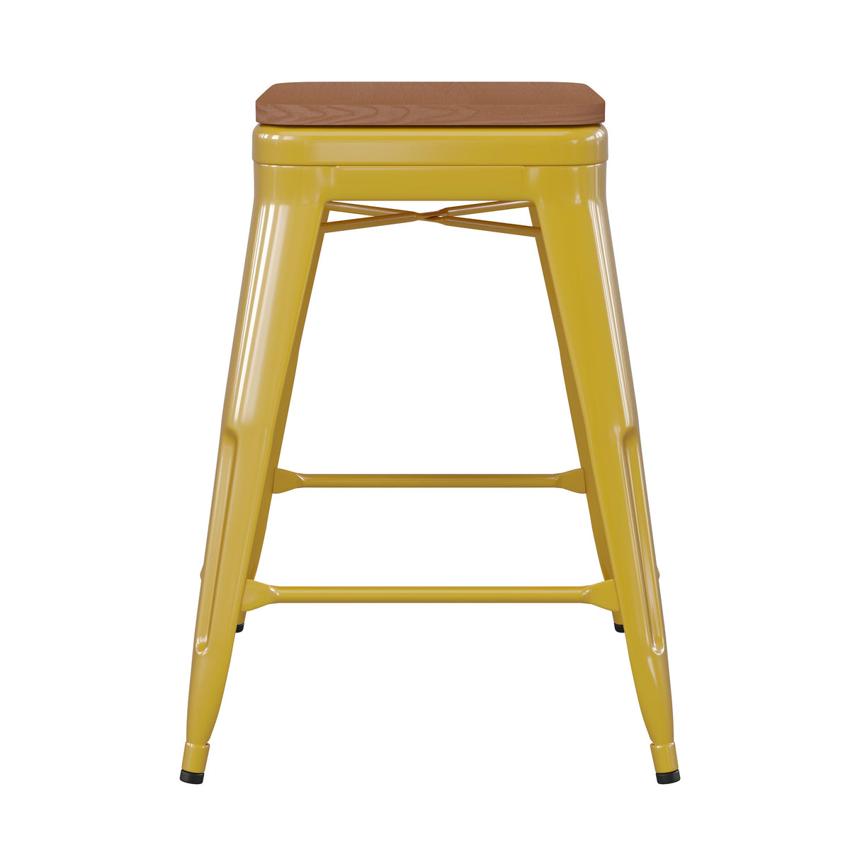 Yellow/Teak |#| Indoor/Outdoor Backless Counter Stool with Poly Seat - Yellow/Teak