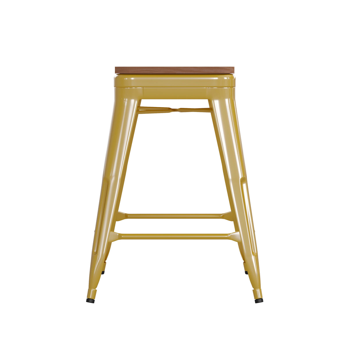 Yellow/Teak |#| Indoor/Outdoor Backless Counter Stool with Poly Seat - Yellow/Teak