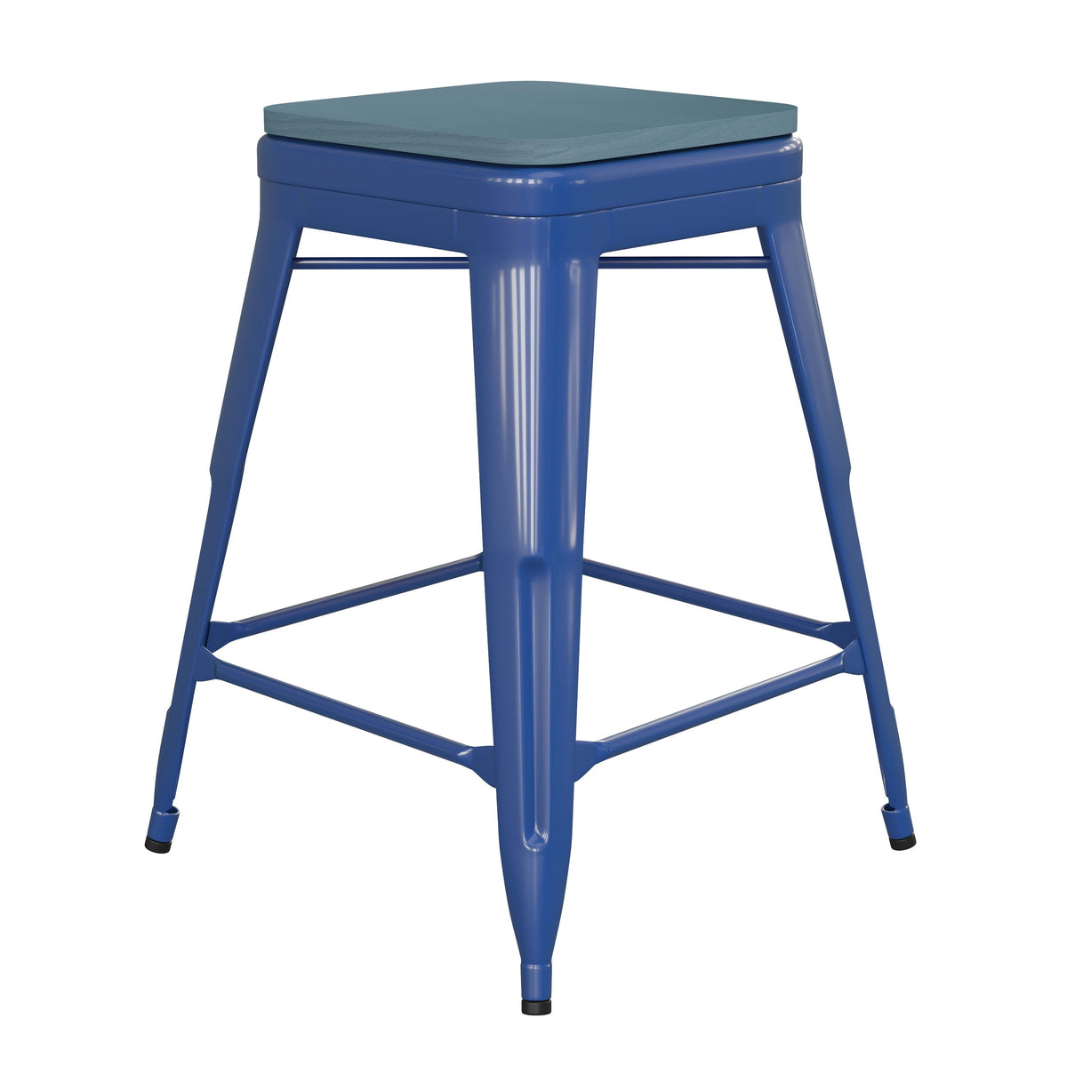 Blue/Teal-Blue |#| Indoor/Outdoor Backless Counter Stool with Poly Seat - Blue/Teal-Blue