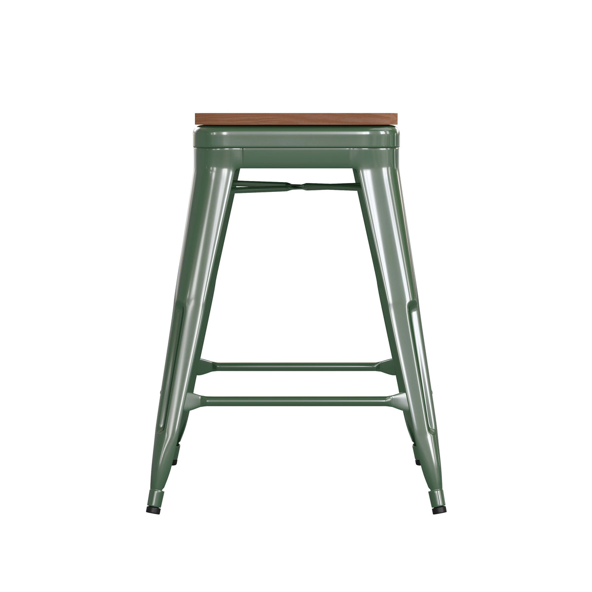 Green/Teak |#| Indoor/Outdoor Backless Counter Stool with Poly Seat - Green/Teak