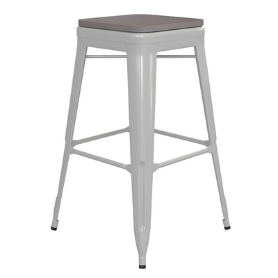 Kai Commercial Grade 30" High Backless Metal Indoor-Outdoor Bar Height Stool with Poly Resin Wood Seat - View 1