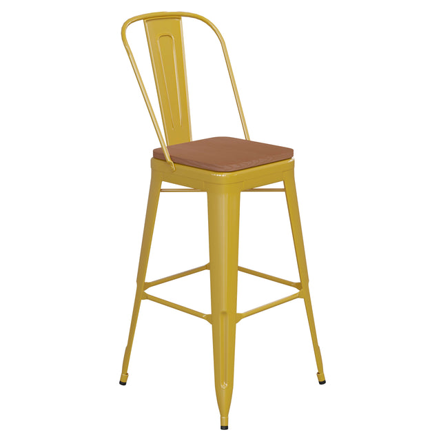 Kai Commercial Grade 30" High Metal Indoor-Outdoor Counter Height Stool with Removable Back and All-Weather Poly Resin Seat - View 1