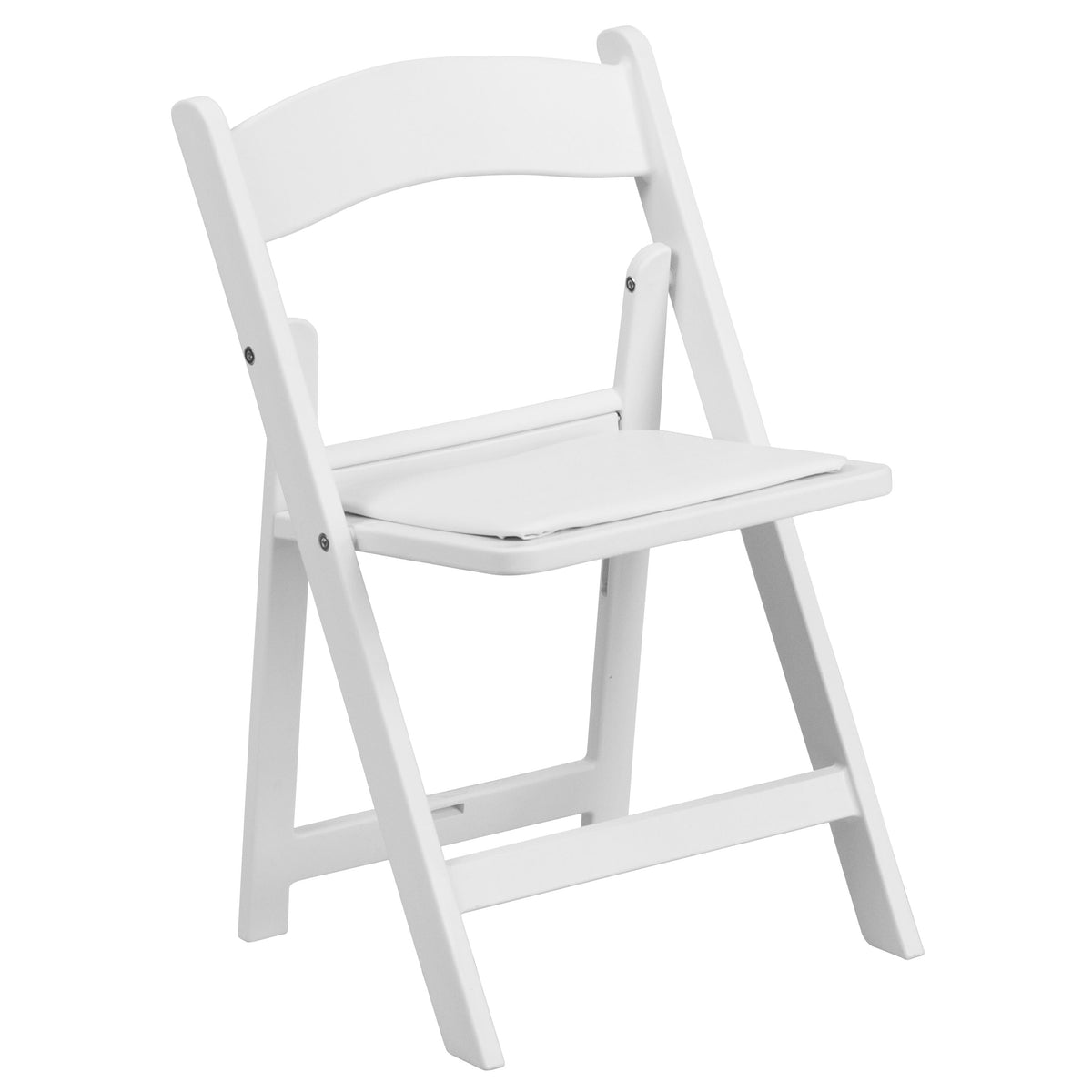 Kids White Resin Folding Chair with White Vinyl Padded Seat