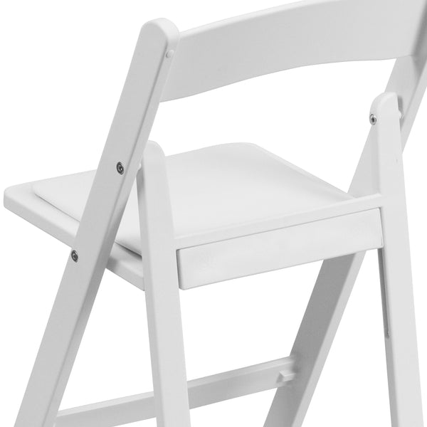 Kids White Resin Folding Chair with White Vinyl Padded Seat