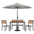 Lark 7 Piece All-Weather Deck or Patio Set with Stacking Faux Teak Chairs, Faux Teak Table & Umbrella with Base