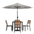 Lark 7 Piece All-Weather Deck or Patio Set with Stacking Faux Teak Chairs, Faux Teak Table & Umbrella with Base