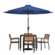 Navy |#| 35inch Square Faux Teak Patio Table, 4 Chairs and Navy 9FT Patio Umbrella with Base