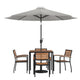 Gray |#| 35inch Square Faux Teak Patio Table, 4 Chairs and Gray 9FT Patio Umbrella with Base