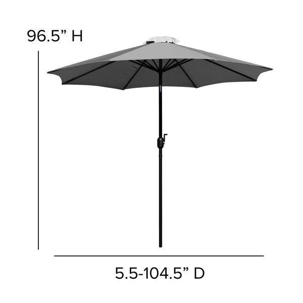 Gray |#| 35inch Square Faux Teak Patio Table, 4 Chairs and Gray 9FT Patio Umbrella with Base