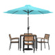 Teal |#| 35inch Square Faux Teak Patio Table, 4 Chairs and Teal 9FT Patio Umbrella with Base