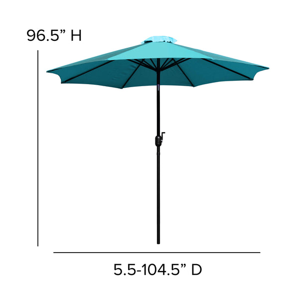 Teal |#| 35inch Square Faux Teak Patio Table, 4 Chairs and Teal 9FT Patio Umbrella with Base