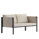 Beige |#| Black Steel Frame Loveseat with Included Beige Cushions and Storage Pockets