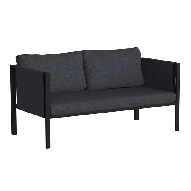Lea Indoor/Outdoor Loveseat with Cushions - Modern Steel Framed Chair with Storage Pockets - View 1