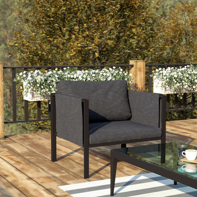 Lea Indoor/Outdoor Patio Chair with Cushions - Modern Steel Framed Chair with Storage Pockets - View 2