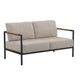 Light Gray |#| Black Aluminum Frame Loveseat with Teak Arm Accents and Beige Cushions