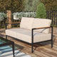 Light Gray |#| Black Aluminum Frame Loveseat with Teak Arm Accents and Beige Cushions