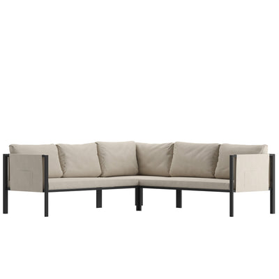 Lea Indoor/Outdoor Sectional with Cushions - Modern Steel Framed Chair with Dual Storage Pockets - View 1