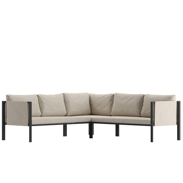 Lea Indoor/Outdoor Sectional with Cushions - Modern Steel Framed Chair with Dual Storage Pockets - View 1