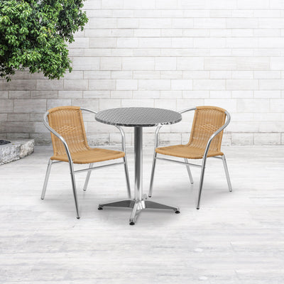 Lila 23.5'' Round Aluminum Indoor-Outdoor Table Set with 2 Rattan Chairs