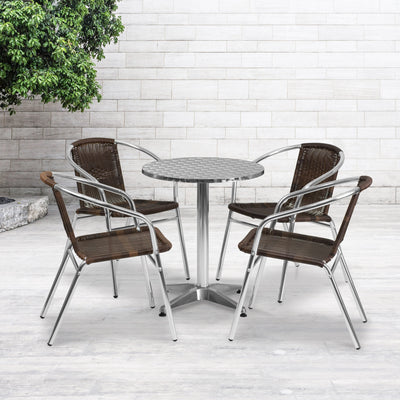 Lila 23.5'' Round Aluminum Indoor-Outdoor Table Set with 4 Rattan Chairs