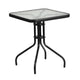 23.5inch Square Glass Metal Table with 2 Black Rattan Stack Chairs