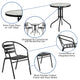 Black |#| 23.75inch Round Glass Metal Table with 2 Black Metal Aluminum Slat Stack Chairs