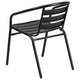 Black |#| 23.75inch Round Glass Metal Table with 2 Black Metal Aluminum Slat Stack Chairs