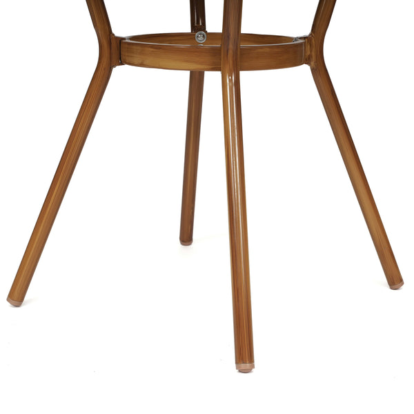 White & Navy Rattan/Natural Frame |#| Indoor/Outdoor Commercial Glass Top Bistro Table in White/Navy