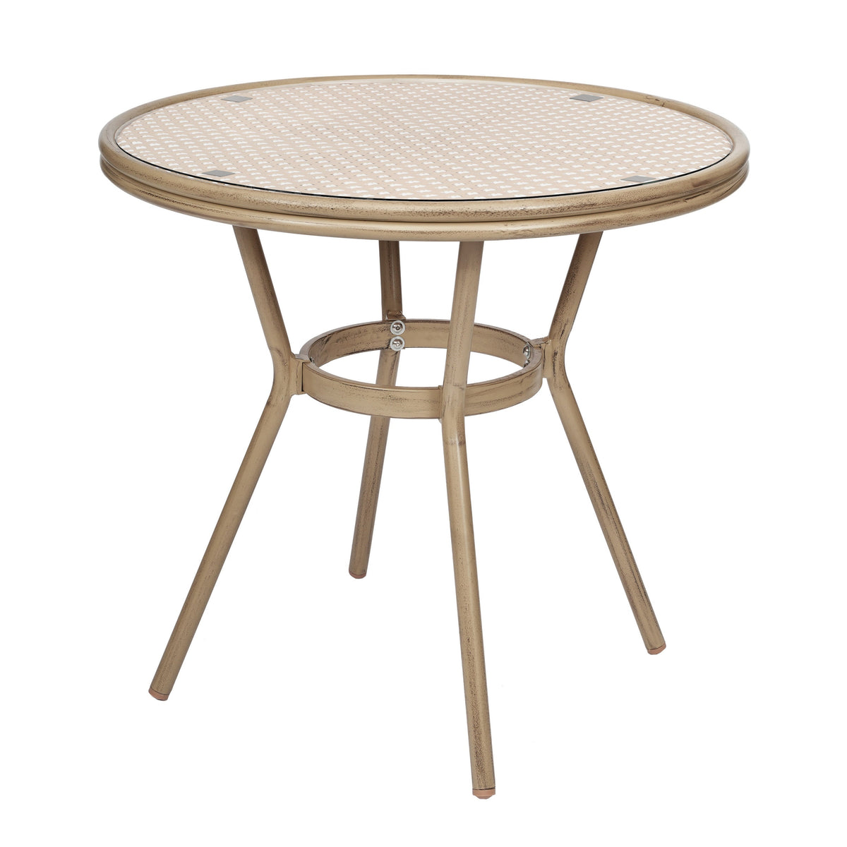 Natural & White Rattan/Light Natural Frame |#| Indoor/Outdoor Commercial Glass Top Bistro Table in Natural/White