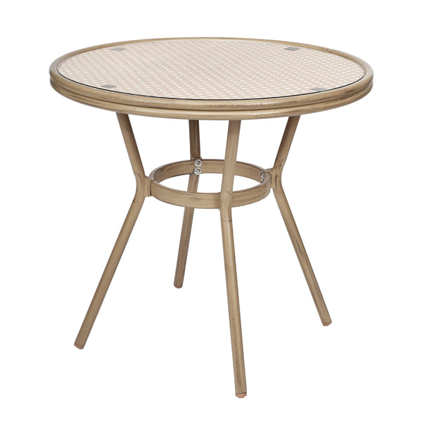 Natural & White Rattan/Light Natural Frame |#| Indoor/Outdoor Commercial Glass Top Bistro Table in Natural/White