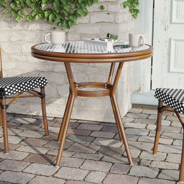 Black & White Rattan/Natural Frame |#| Indoor/Outdoor Commercial Glass Top Bistro Table in Black/White