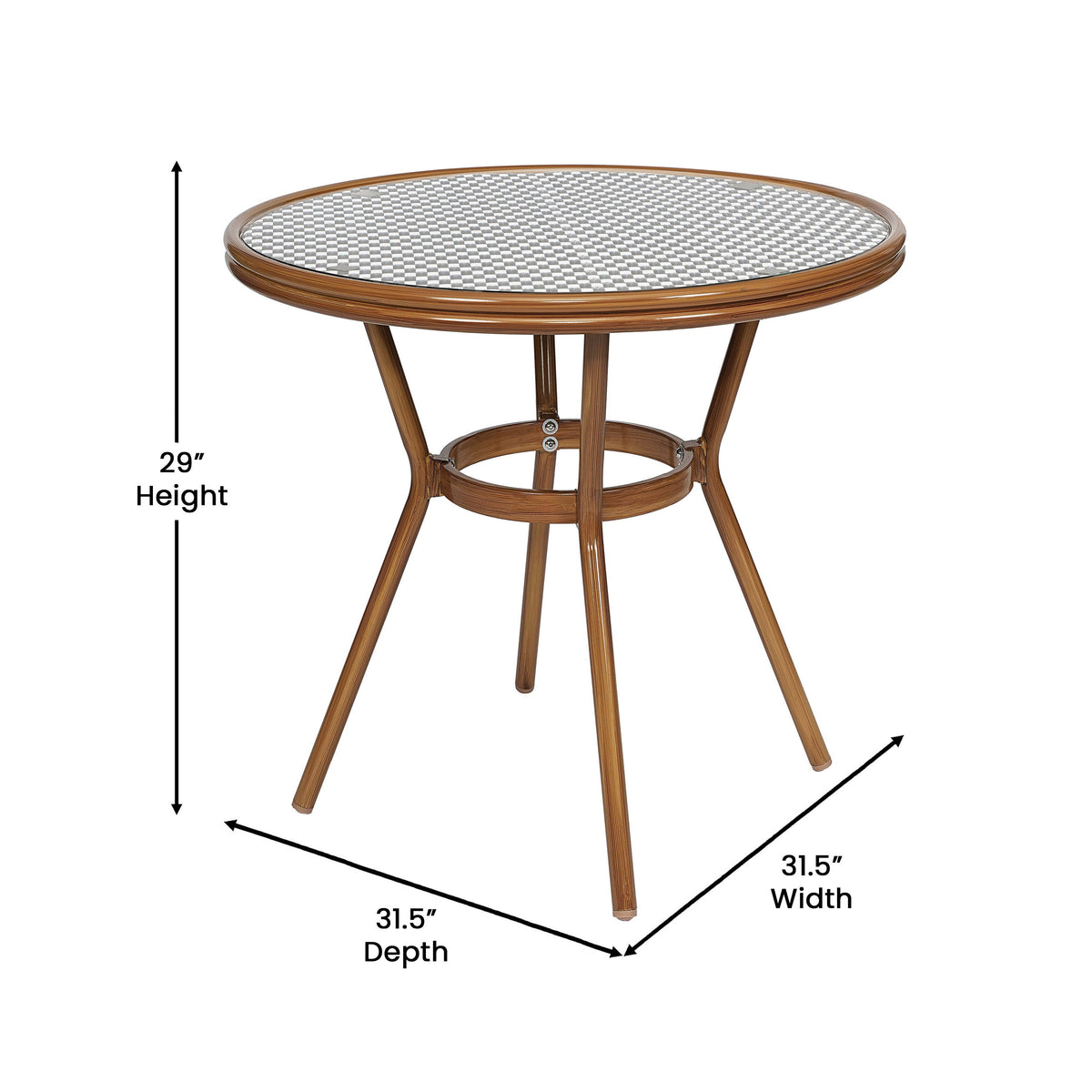 Black & White Rattan/Natural Frame |#| Indoor/Outdoor Commercial Glass Top Bistro Table in Black/White