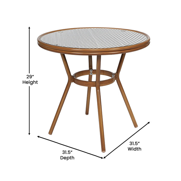 Black & White Rattan/Natural Frame |#| Indoor/Outdoor Commercial Glass Top Bistro Table in Black/White