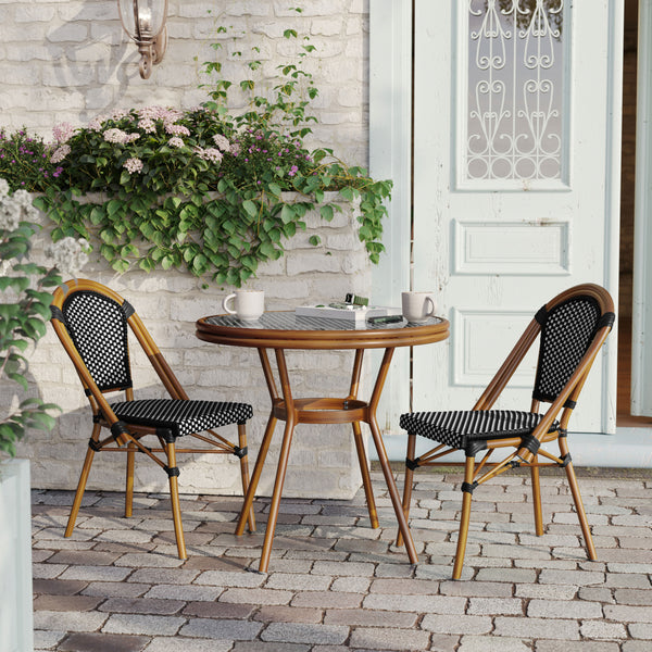 Black & White Rattan/Natural Frame |#| Indoor/Outdoor Commercial Glass Top Bistro Table in Black/White