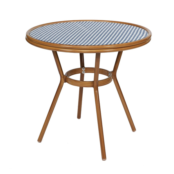 Navy & White Rattan/Natural Frame |#| Indoor/Outdoor Commercial Glass Top Bistro Table in Navy/White