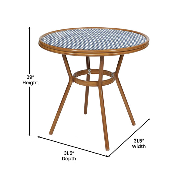 Navy & White Rattan/Natural Frame |#| Indoor/Outdoor Commercial Glass Top Bistro Table in Navy/White
