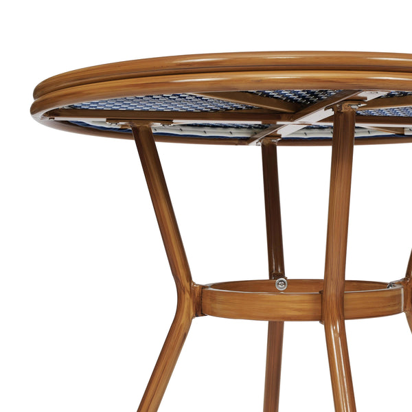 Navy & White Rattan/Natural Frame |#| Indoor/Outdoor Commercial Glass Top Bistro Table in Navy/White