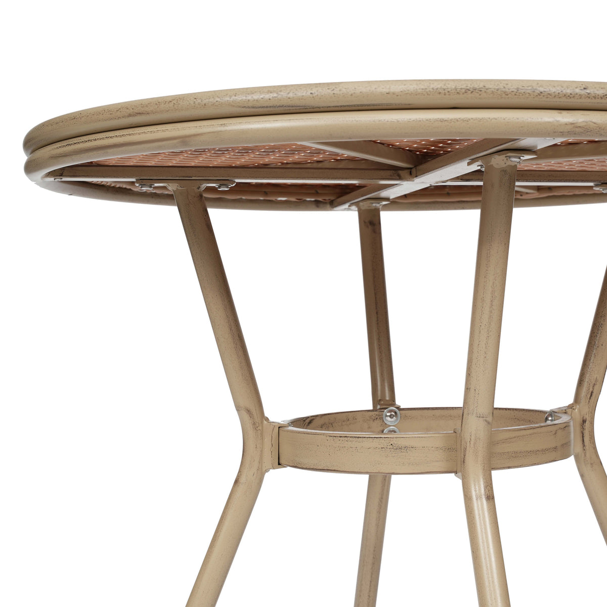 Natural & White Rattan/Light Natural Frame |#| Indoor/Outdoor Commercial Bistro Set with Table and 4 Chairs in Nat/Wht