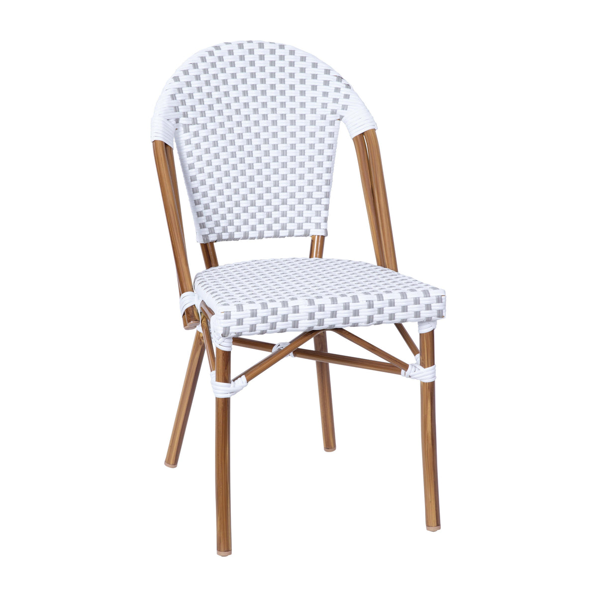 White & Gray Rattan/Natural Frame |#| Indoor/Outdoor Commercial Bistro Set with Table and 4 Chairs in Wht/Gray