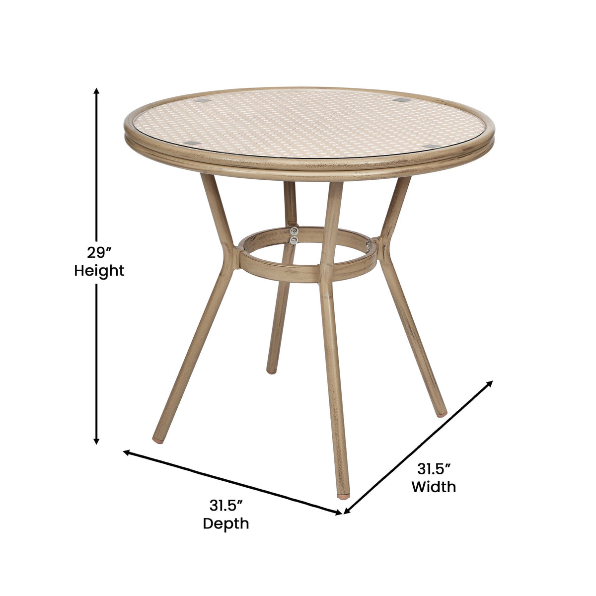 Natural & White Rattan/Light Natural Frame |#| Indoor/Outdoor Commercial Bistro Set with Table and 4 Chairs in Nat/Wht