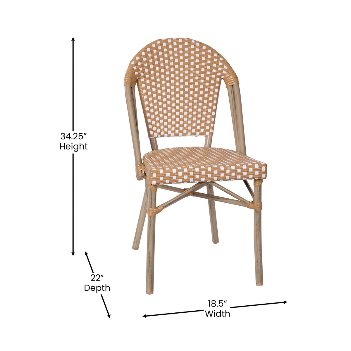 Natural & White Rattan/Light Natural Frame |#| Indoor/Outdoor Commercial Bistro Set with Table and 4 Chairs in Nat/Wht