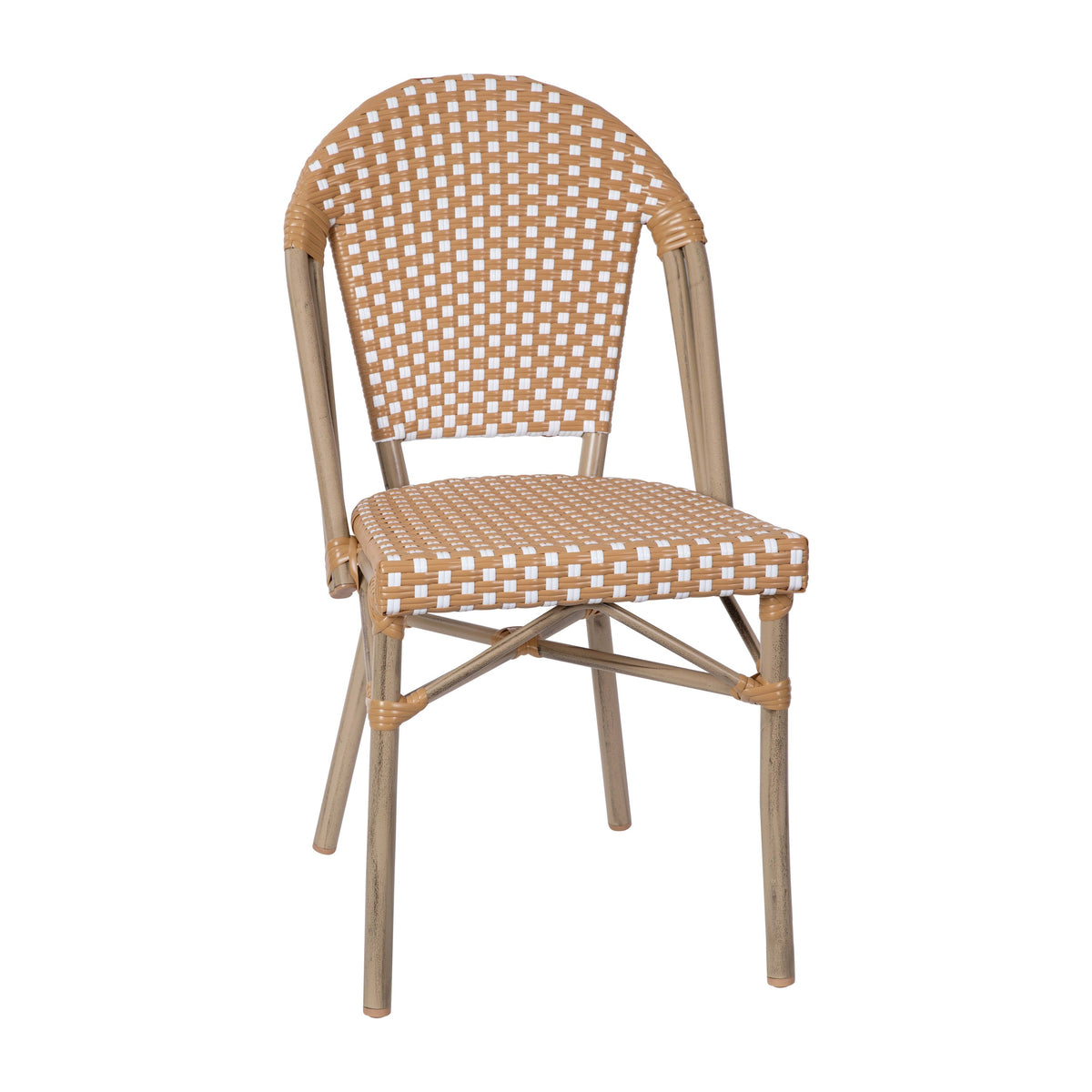 Natural & White Rattan/Light Natural Frame |#| Indoor/Outdoor Commercial Bistro Set with Table and 4 Chairs in Nat/Wht