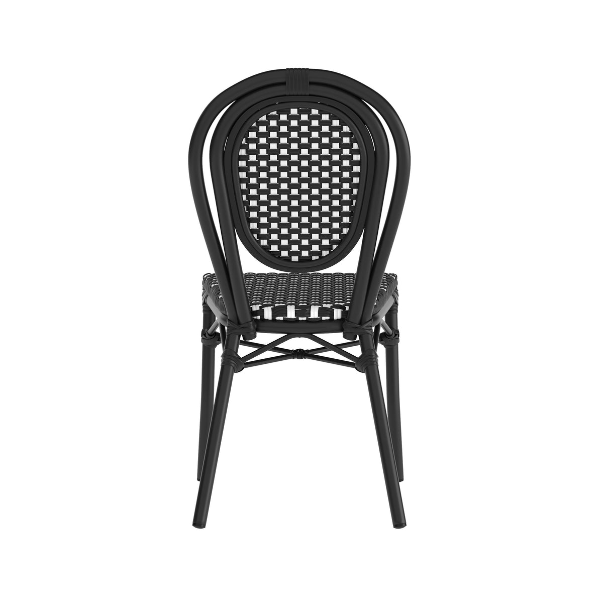 Black & White/Black Frame |#| All-Weather Commercial Paris Chair with Black Metal Frame-Black/White
